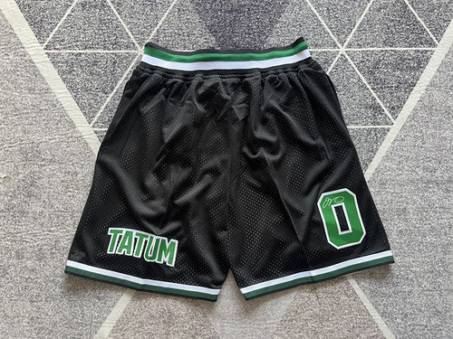 Black Boston Celtics premium basketball shorts, full back view