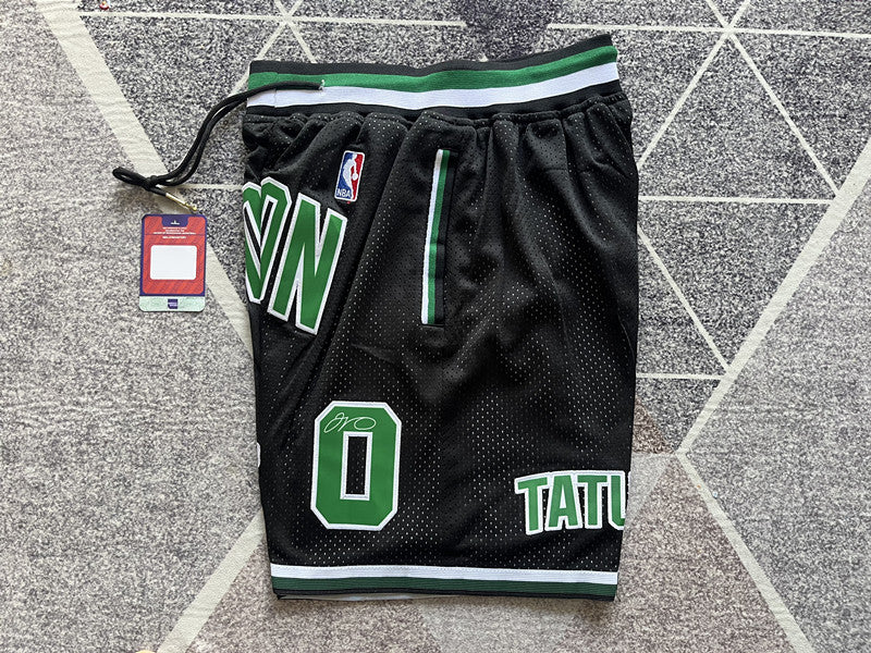 Black Boston Celtics premium basketball shorts, side panel detail