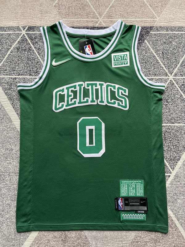 Green Boston Celtics basketball jersey, full front view