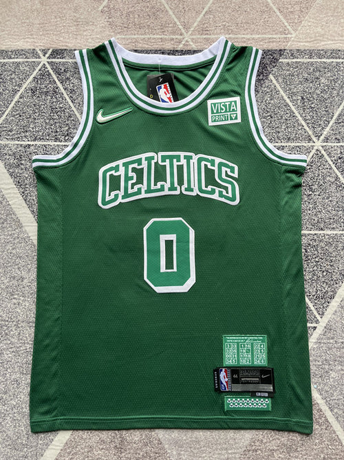 Green Boston Celtics basketball jersey, full front view