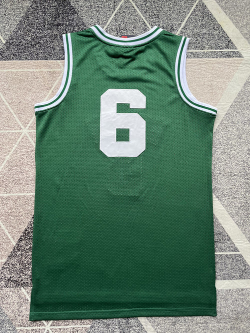 Green Boston Celtics basketball jersey, full back view