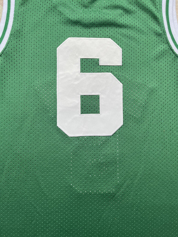 Green Boston Celtics basketball jersey, back lettering and number detail