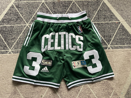 Green Boston Celtics premium basketball shorts, full front view