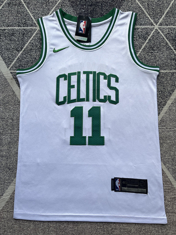 White Boston Celtics basketball jersey, full front view