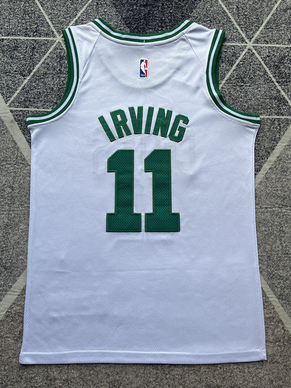 White Boston Celtics basketball jersey, full back view