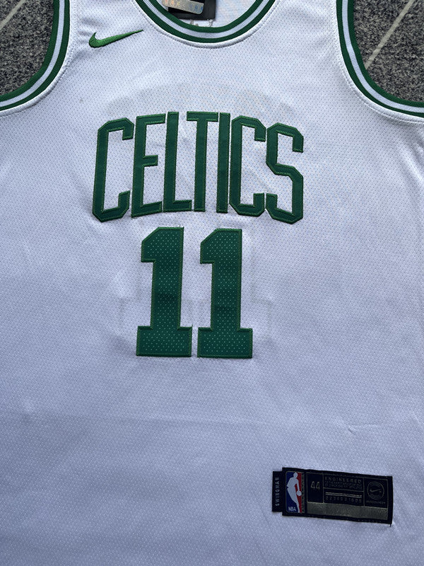 White Boston Celtics basketball jersey, front graphic detail