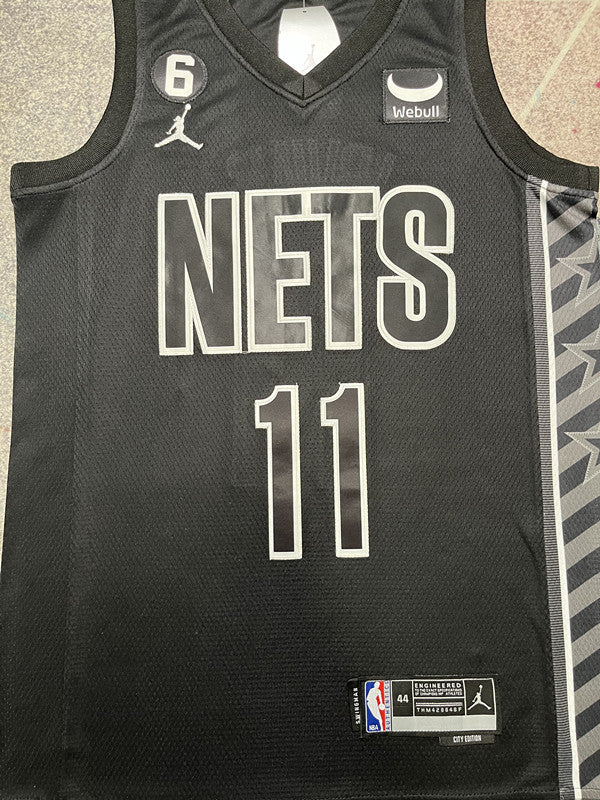Black Brooklyn Nets basketball jersey, front graphic detail