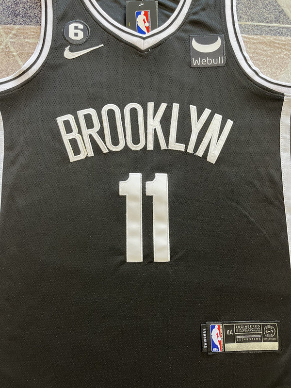 Black Brooklyn Nets basketball jersey, front graphic detail