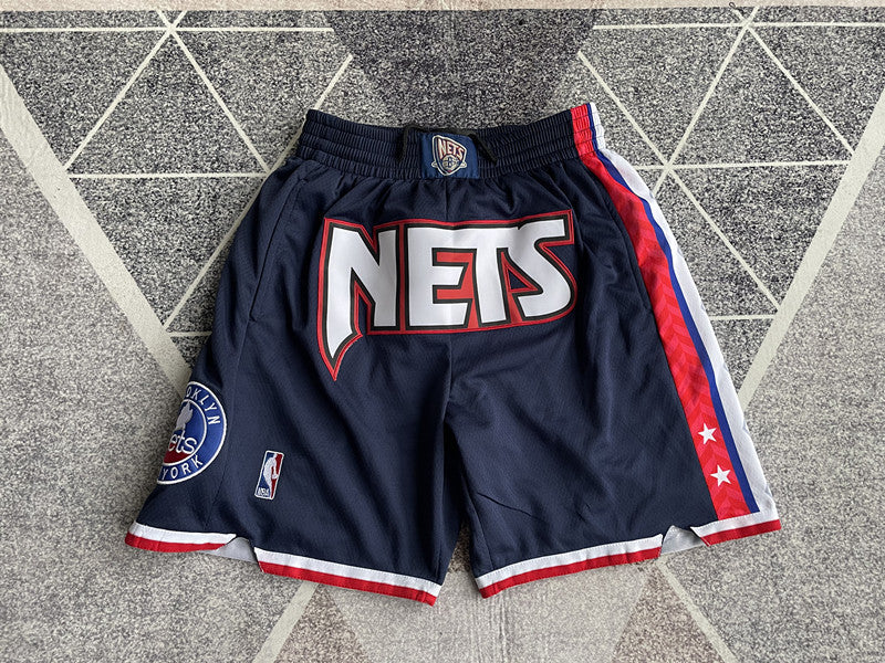 Navy Brooklyn Nets premium basketball shorts, full front view