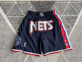 Navy Brooklyn Nets premium basketball shorts, full front view