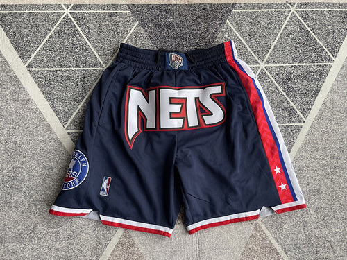 Navy Brooklyn Nets premium basketball shorts, full front view