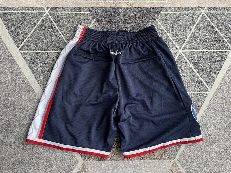 Navy Brooklyn Nets premium basketball shorts, full back view