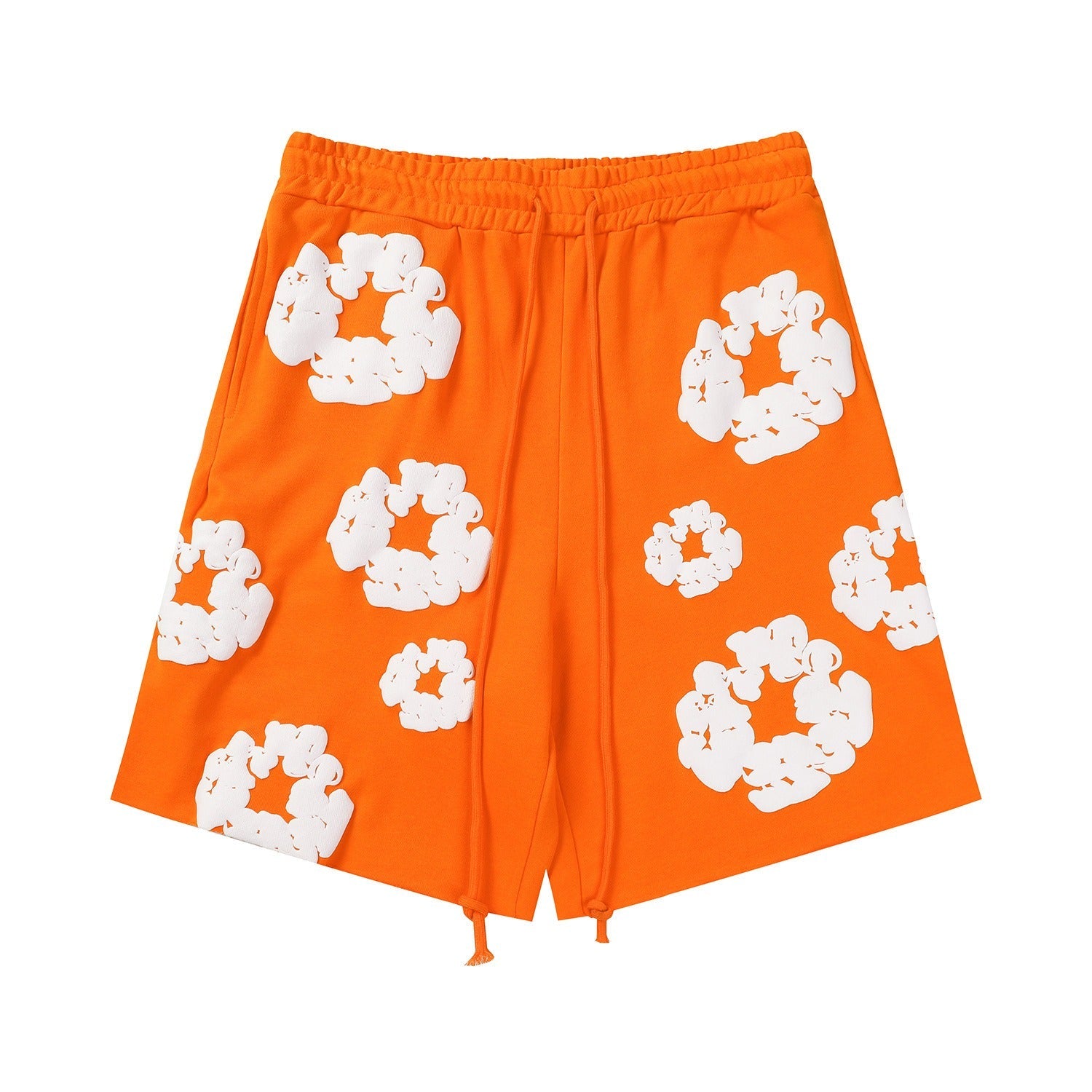 Orange White Puff Floral cotton shorts - front product view