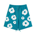 Teal White Puff Floral cotton shorts - front product view