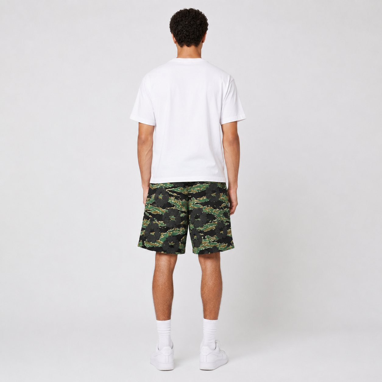 Army Camo Orange Graphic cotton shorts - lifestyle view