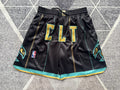 Black Charlotte Hornets premium basketball shorts, full front view
