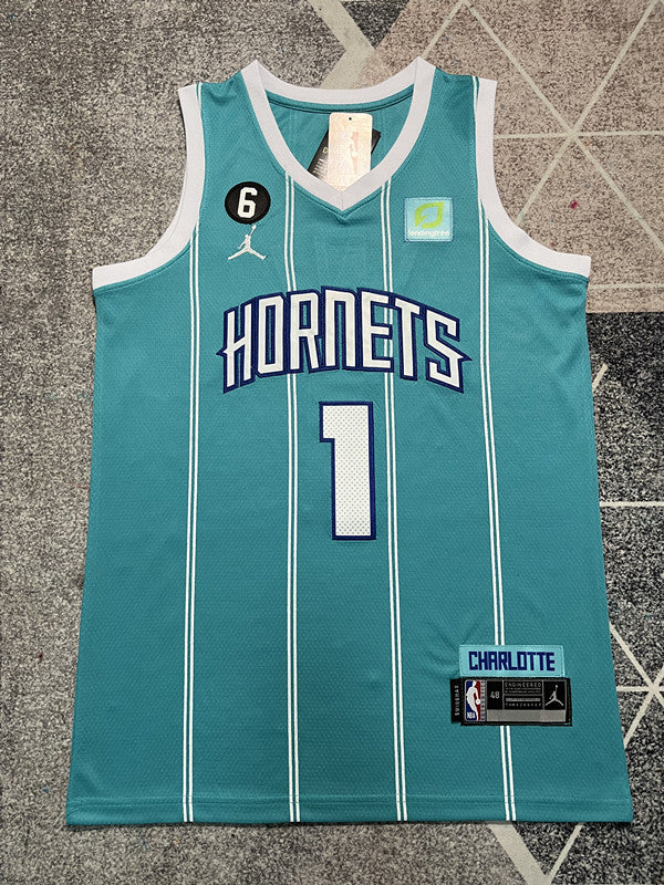 Light Blue Charlotte Hornets basketball jersey, full front view