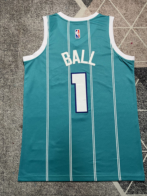 Light Blue Charlotte Hornets basketball jersey, full back view