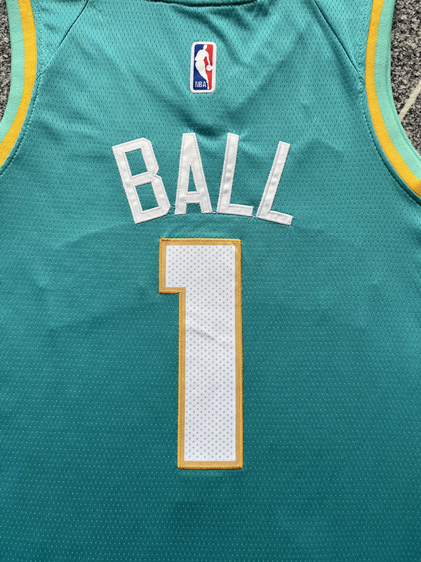 Green Charlotte Hornets basketball jersey, back lettering and number detail