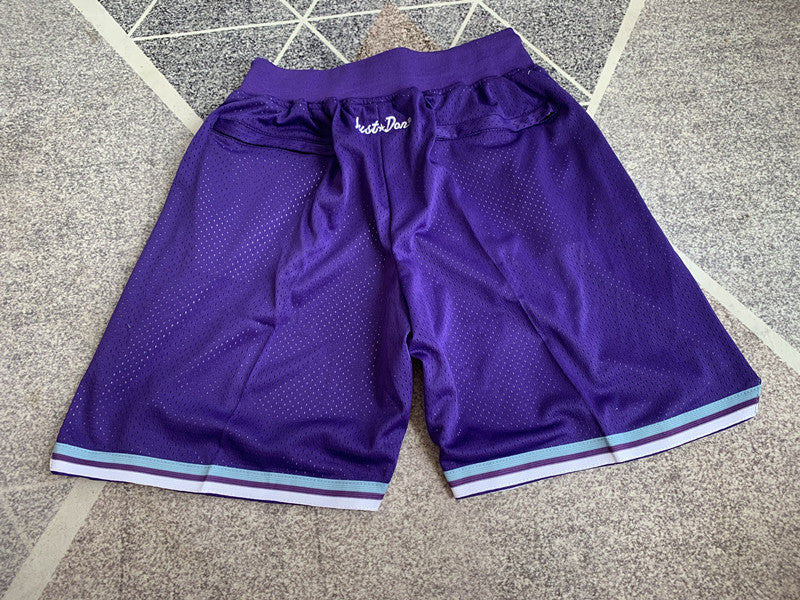 Multi-color Charlotte Hornets premium basketball shorts, full back view