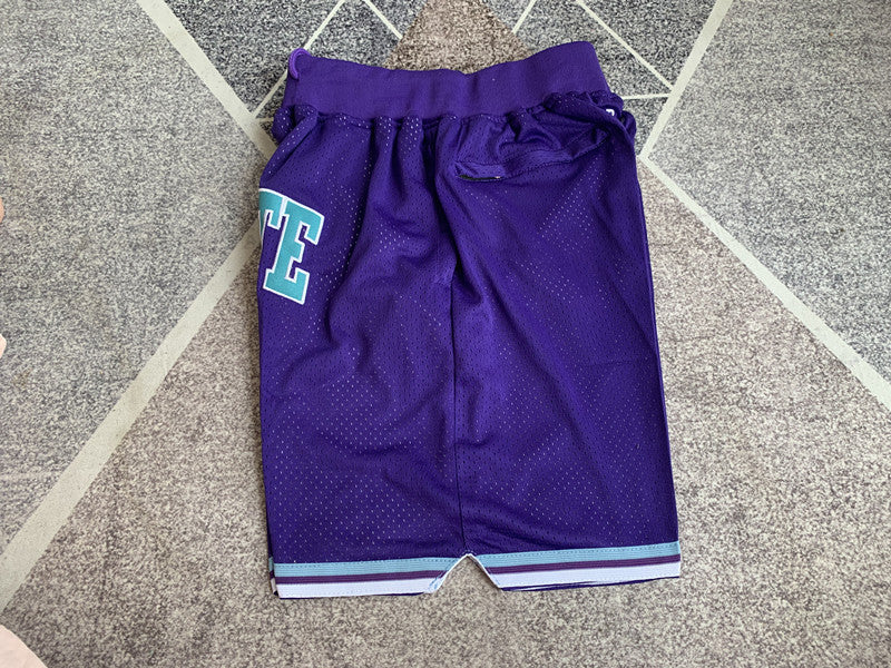 Multi-color Charlotte Hornets premium basketball shorts, side panel detail