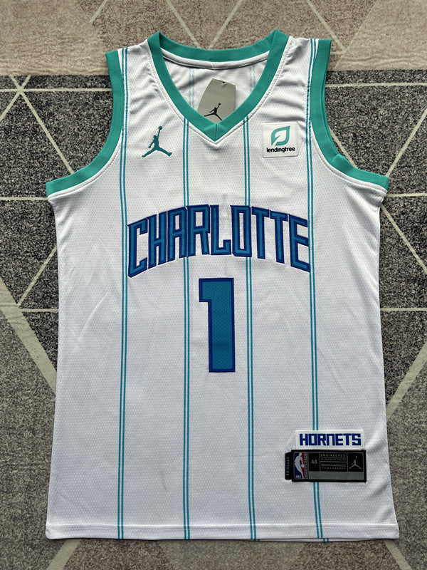 White Charlotte Hornets basketball jersey, full front view