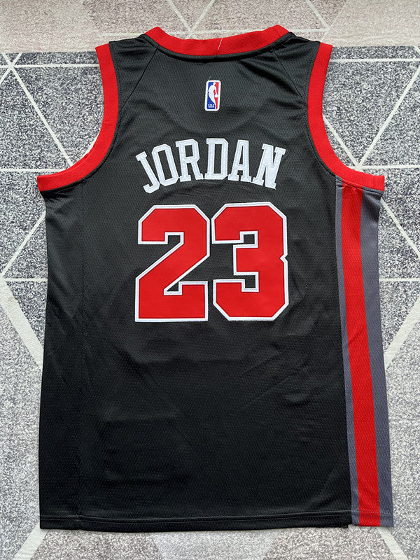 Black Chicago Bulls basketball jersey, full back view