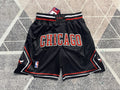 Black Chicago Bulls premium basketball shorts, full front view