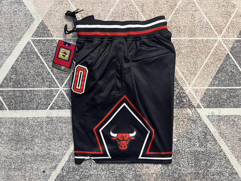 Black Chicago Bulls premium basketball shorts, side panel detail
