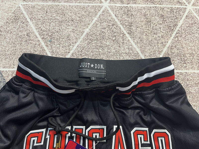 Black Chicago Bulls premium basketball shorts, waistband and label detail