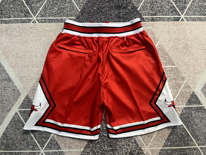 Red Chicago Bulls premium basketball shorts, full back view