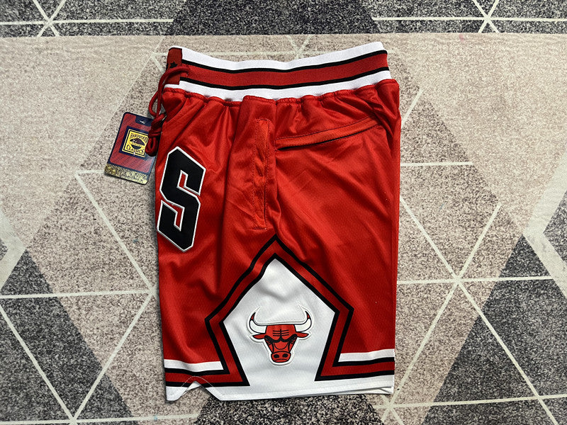 Red Chicago Bulls premium basketball shorts, side panel detail