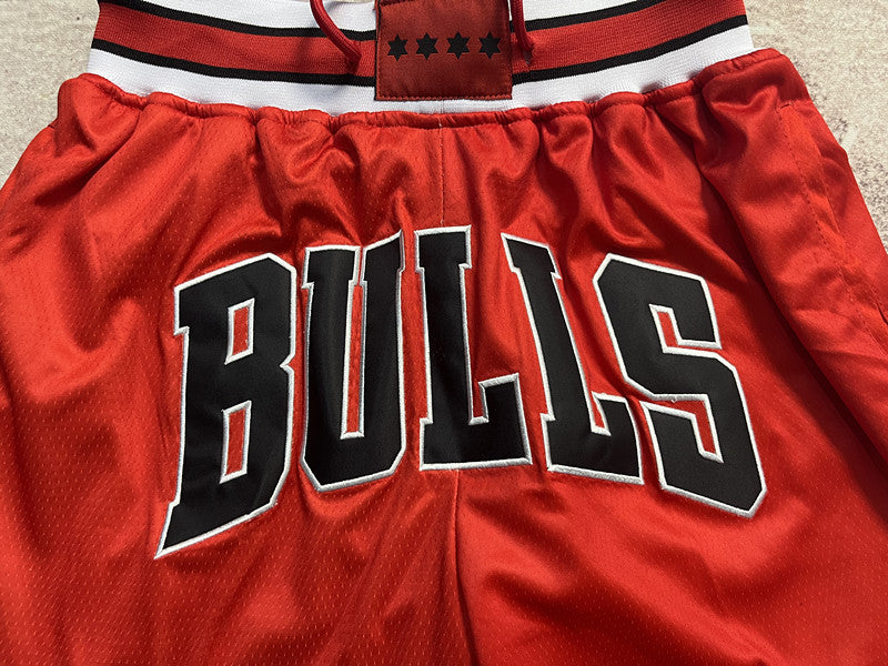 Red Chicago Bulls premium basketball shorts, waistband and label detail