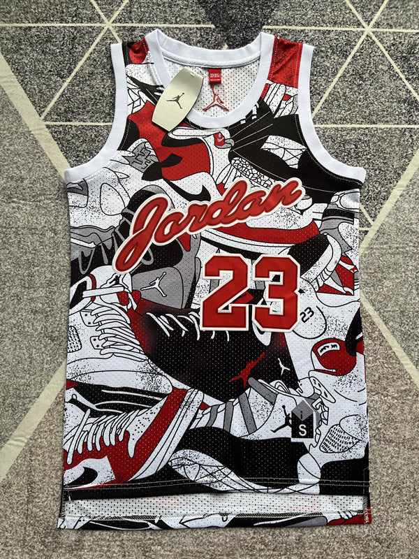 Multi-color Chicago Bulls basketball jersey, full front view