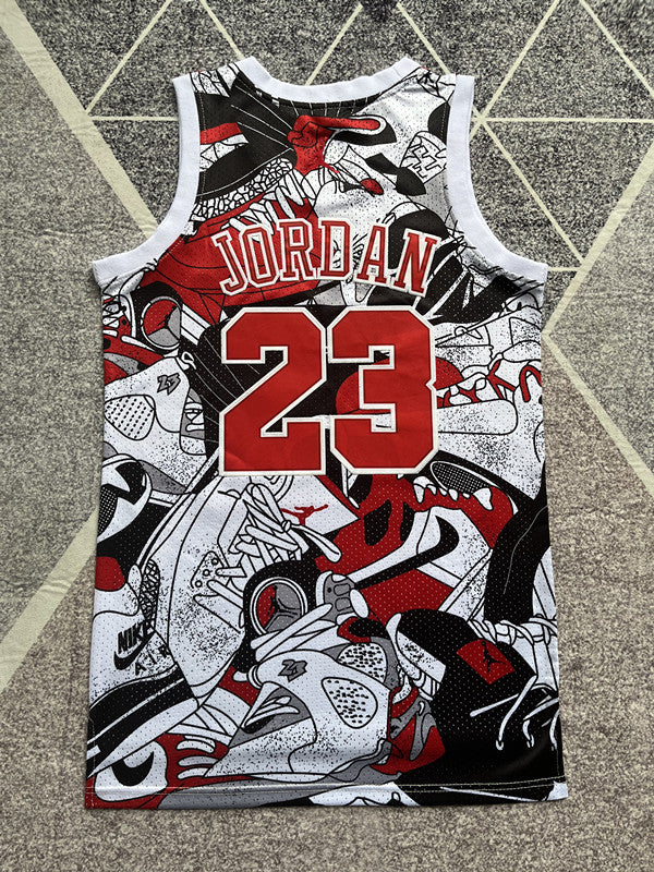 Multi-color Chicago Bulls basketball jersey, full back view