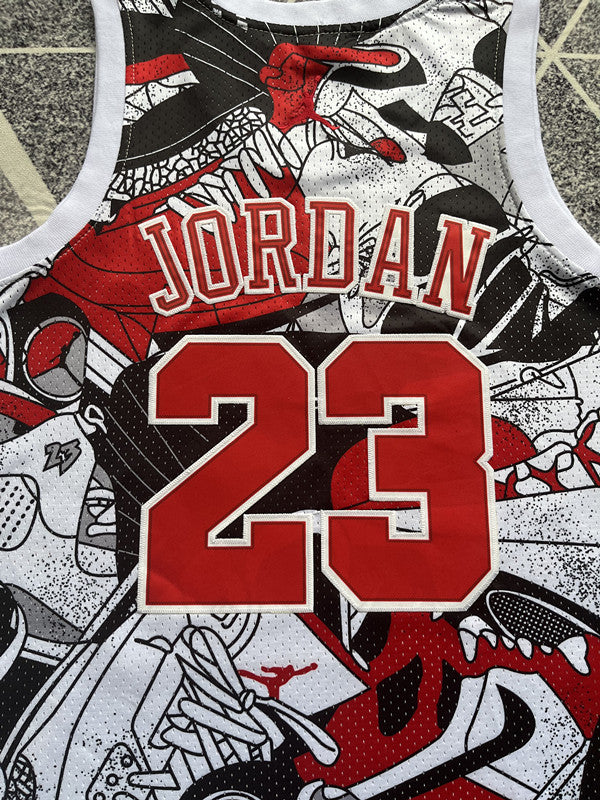 Multi-color Chicago Bulls basketball jersey, back lettering and number detail