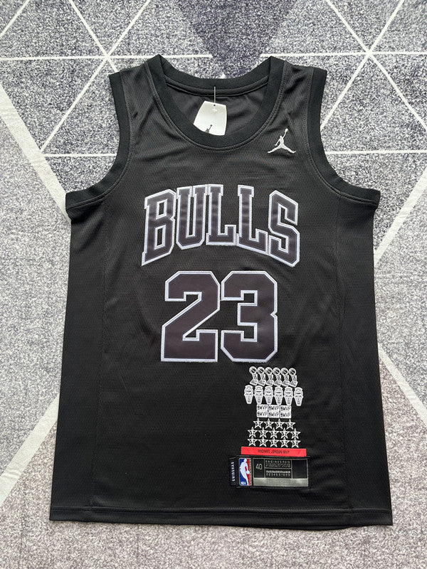 Black Chicago Bulls basketball jersey, full front view
