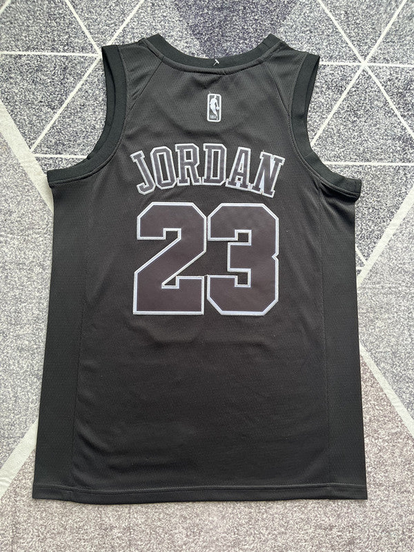 Black Chicago Bulls basketball jersey, full back view