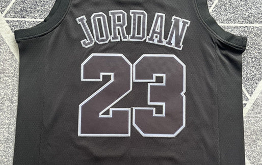 Black Chicago Bulls basketball jersey, back lettering and number detail