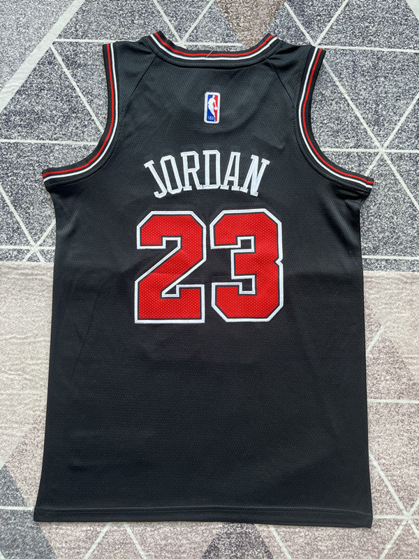 Black Chicago Bulls basketball jersey, full back view