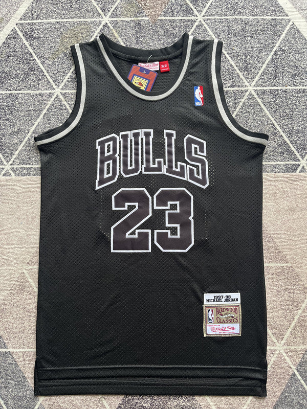 Black Chicago Bulls basketball jersey, full front view