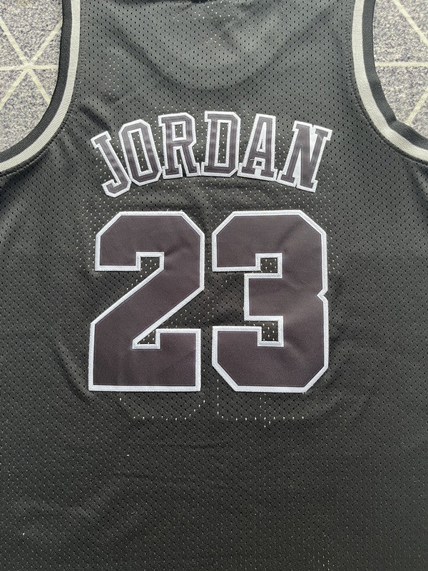 Black Chicago Bulls basketball jersey, back lettering and number detail