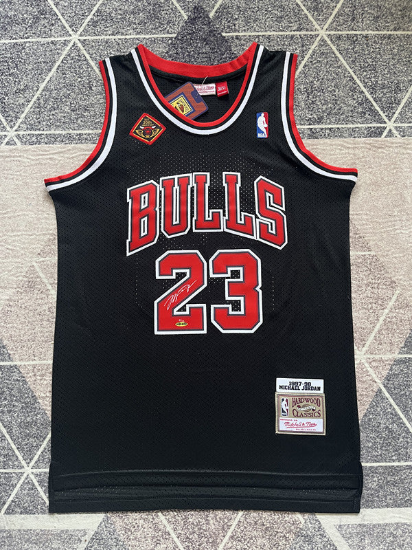 Black Chicago Bulls basketball jersey, full front view