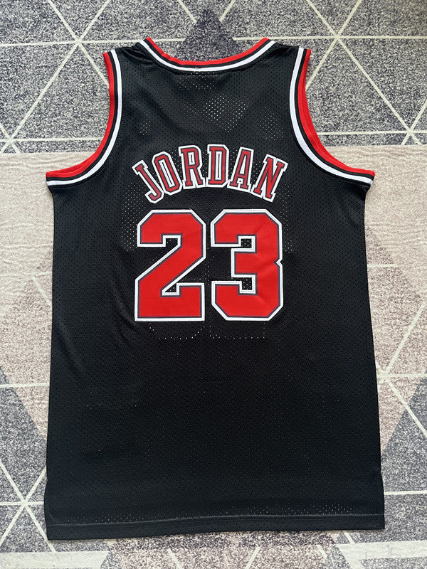 Black Chicago Bulls basketball jersey, full back view