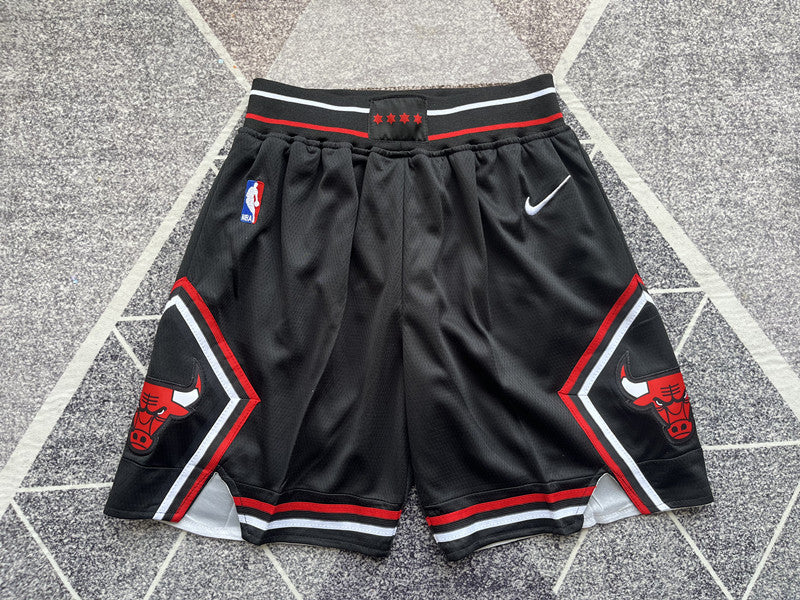 Black Chicago Bulls basketball shorts, full front view