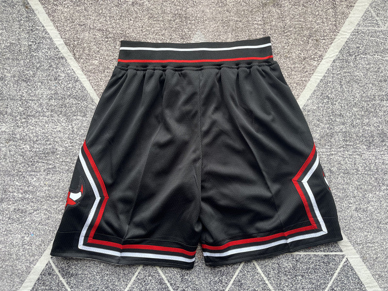 Black Chicago Bulls basketball shorts, full back view
