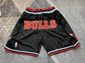Black Chicago Bulls premium basketball shorts, full front view