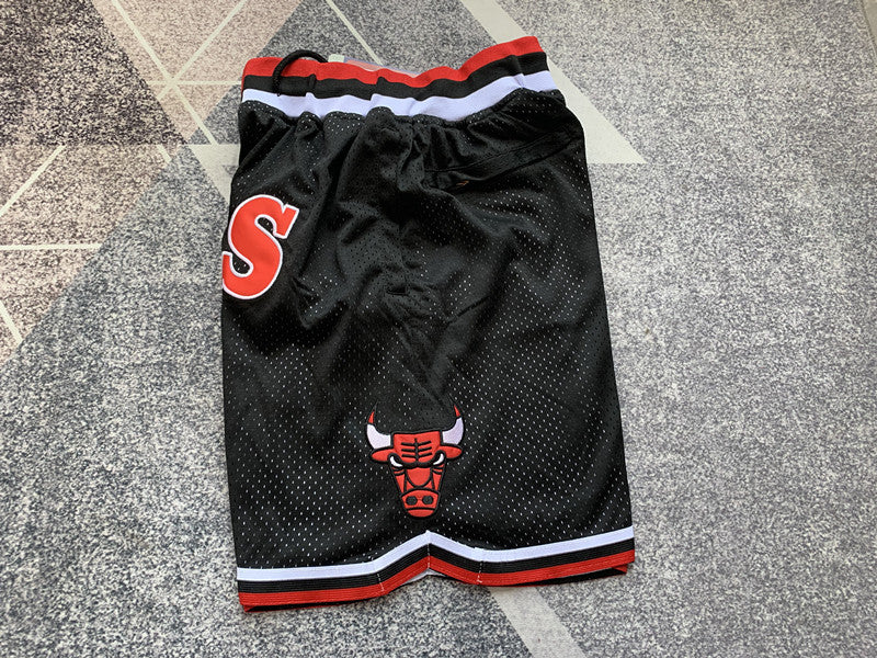 Black Chicago Bulls premium basketball shorts, side panel detail