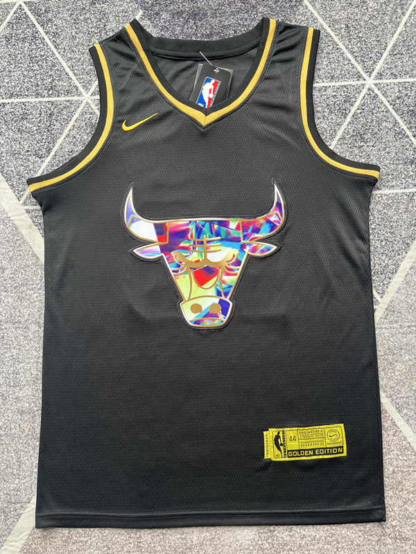 Black and Gold Chicago Bulls basketball jersey, full front view