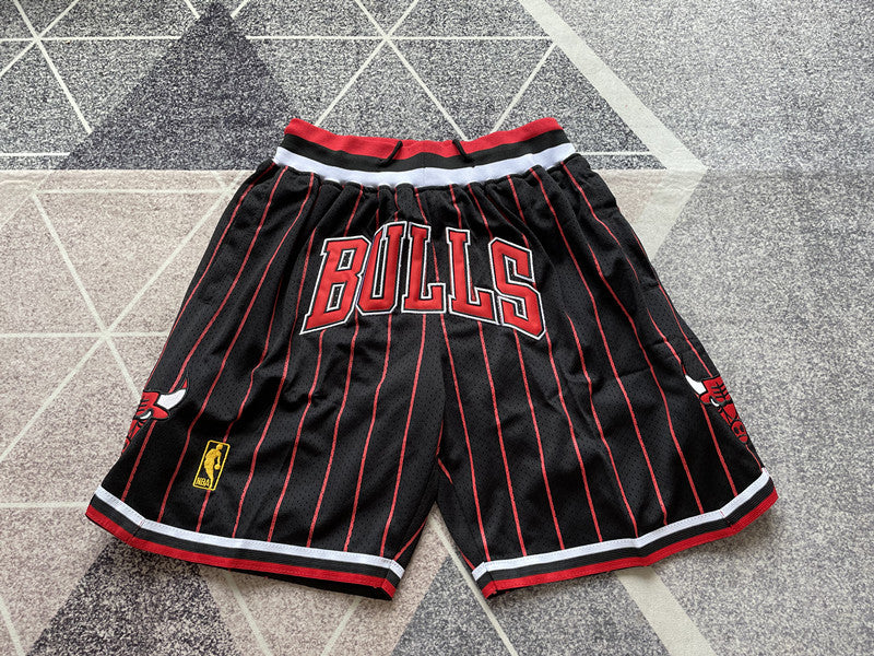 Black Chicago Bulls premium basketball shorts, full front view
